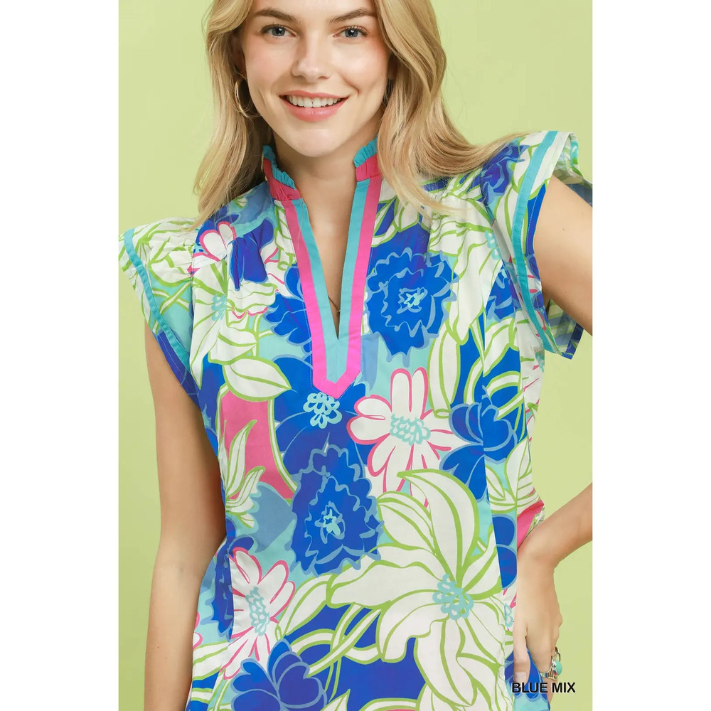 Umgee Bold Floral Flutter Sleeve Top - Picture 5 of 5